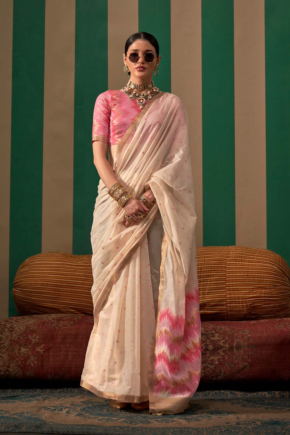 Paloma Off-white Silk Traditional One Minute Saree