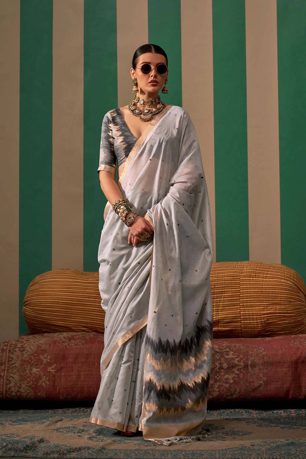 Paloma Grey Silk Traditional One Minute Saree