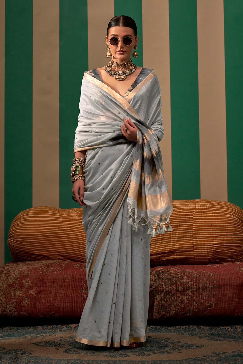 Paloma Grey Silk Traditional One Minute Saree