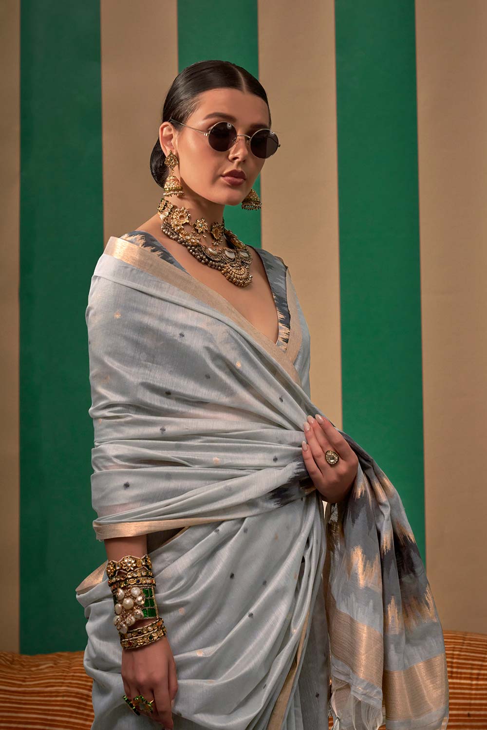 Paloma Grey Silk Traditional One Minute Saree