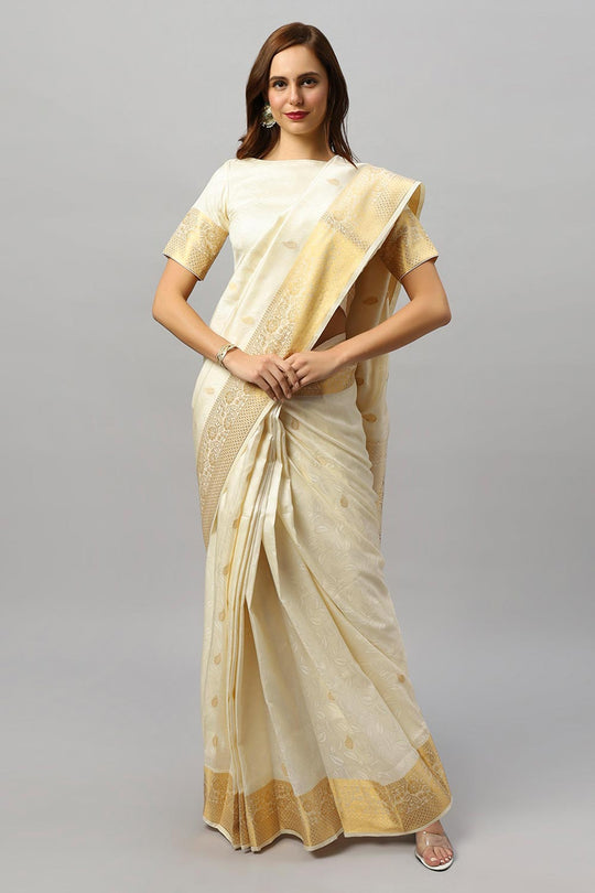 Winina White Silk Embroidered Ready to Wear One Minute Saree