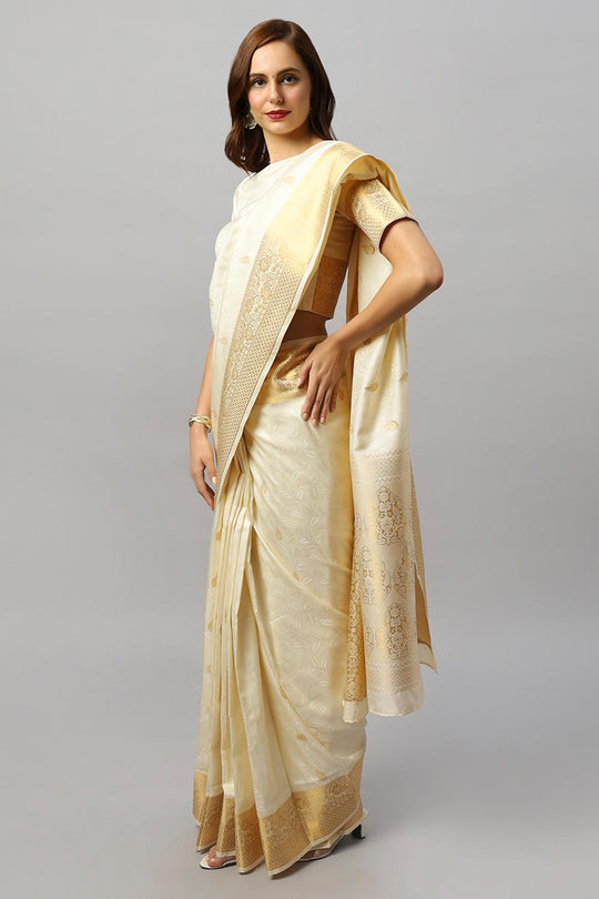 Winina White Silk Embroidered Ready to Wear One Minute Saree