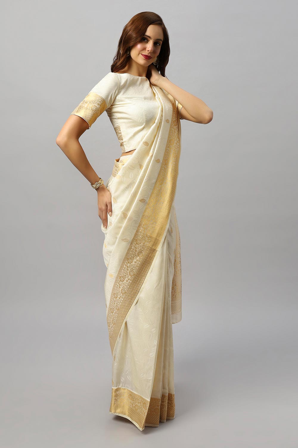 Winina White Silk Embroidered Ready to Wear One Minute Saree
