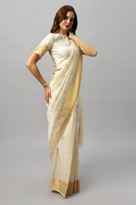 Winina White Silk Embroidered Ready to Wear One Minute Saree