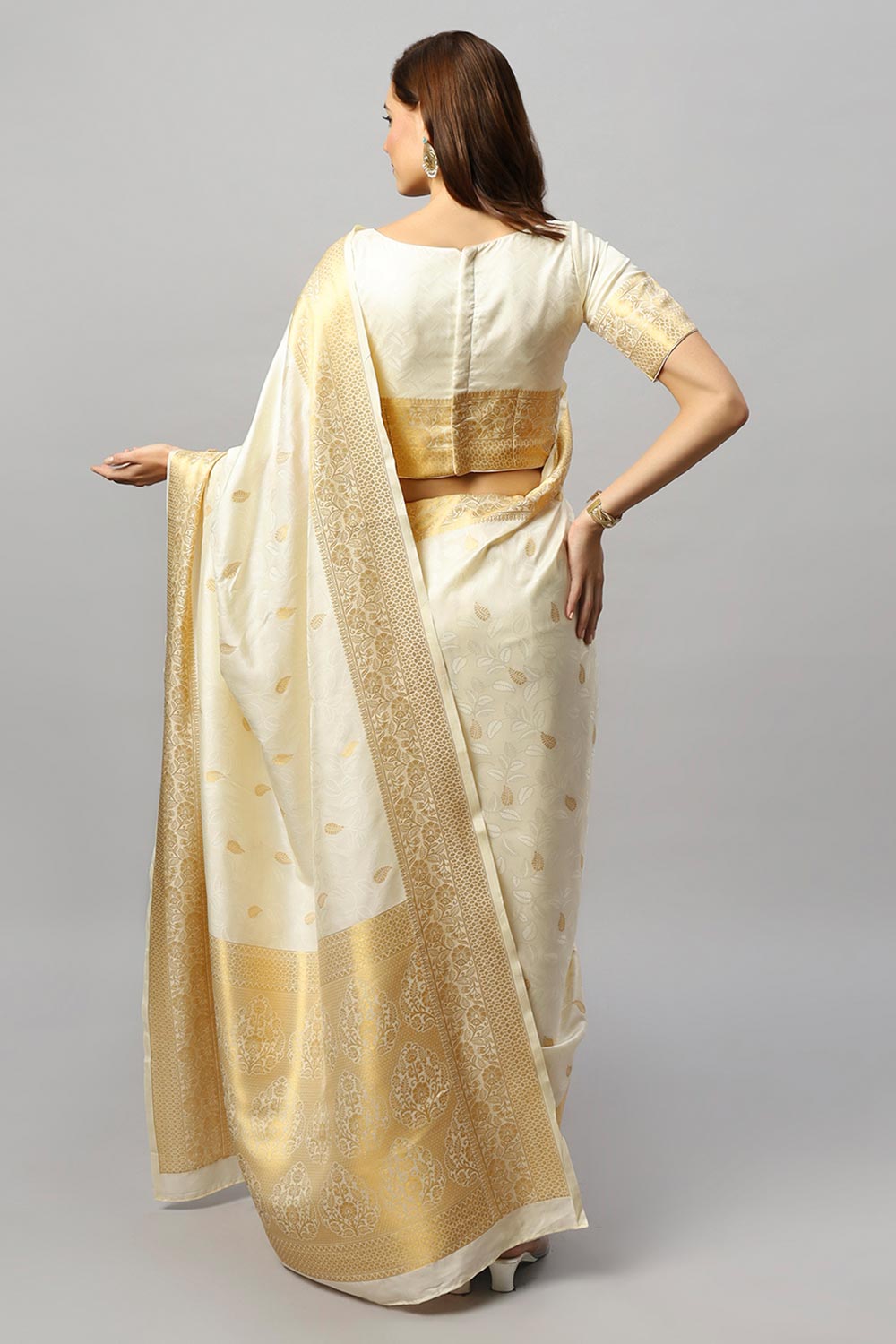 Winina White Silk Embroidered Ready to Wear One Minute Saree