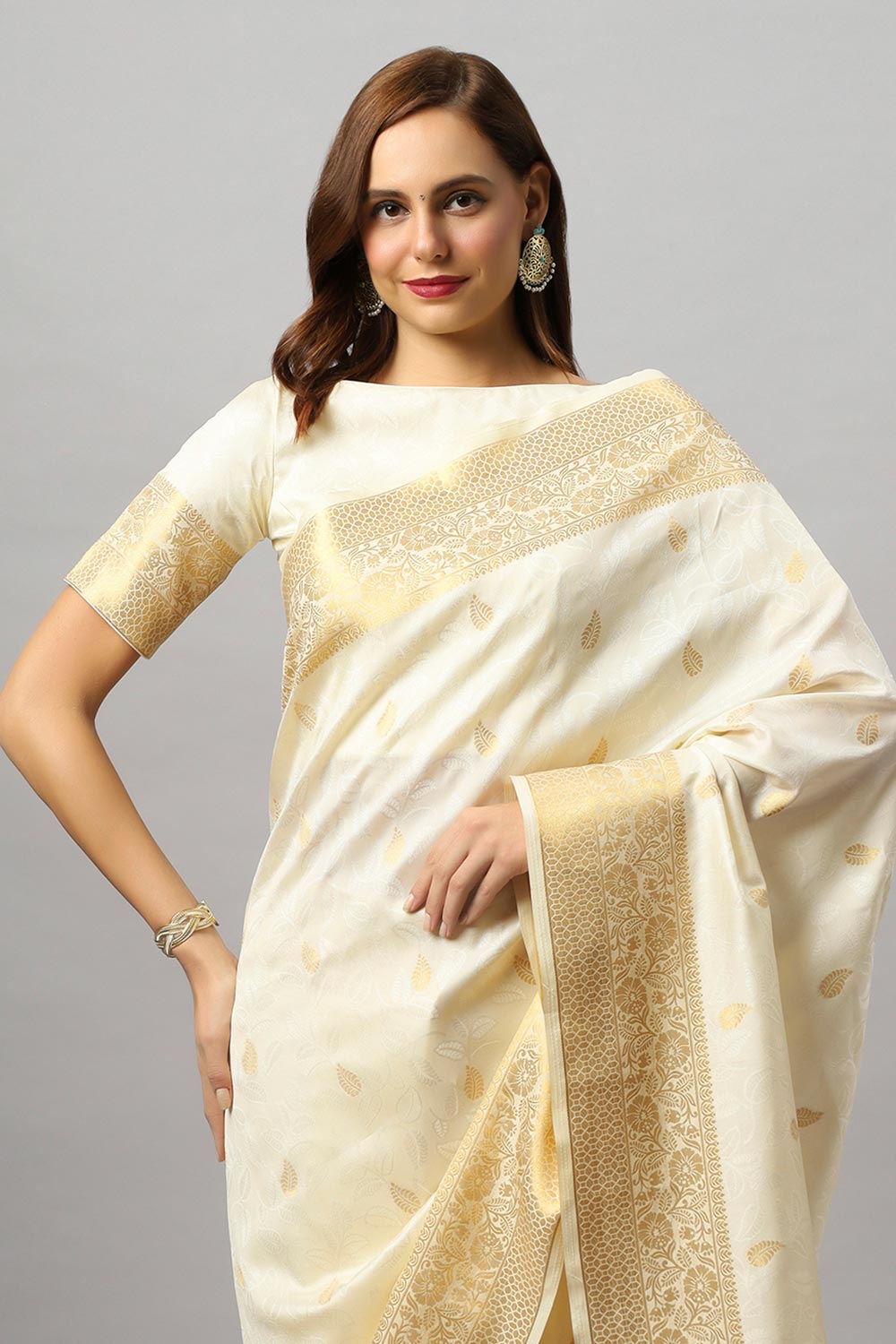 Winina White Silk Embroidered Ready to Wear One Minute Saree
