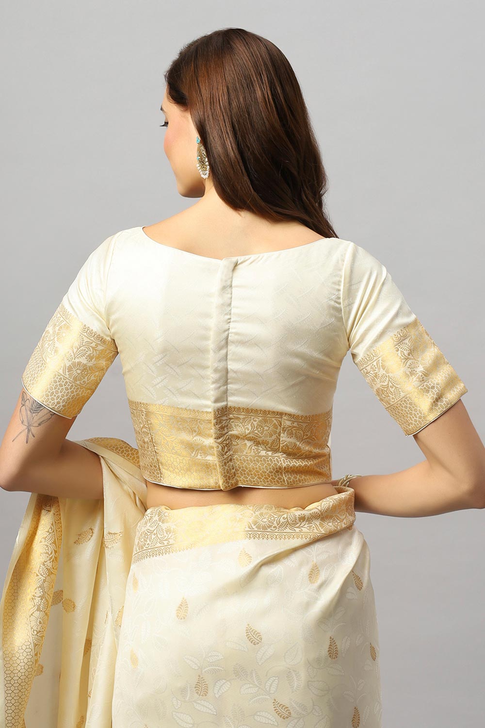 Winina White Silk Embroidered Ready to Wear One Minute Saree