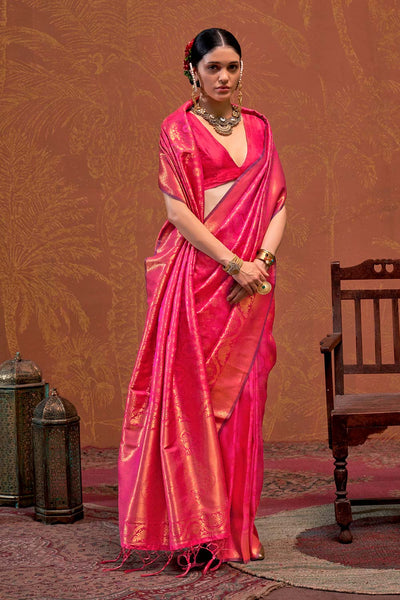 Petra Pink Silk Foil Print Floral One Minute Saree