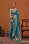 Petra Blue Silk Foil Print Floral One Minute Saree