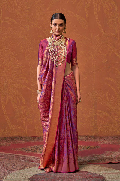 Petra Purple Silk Foil Print Floral One Minute Saree