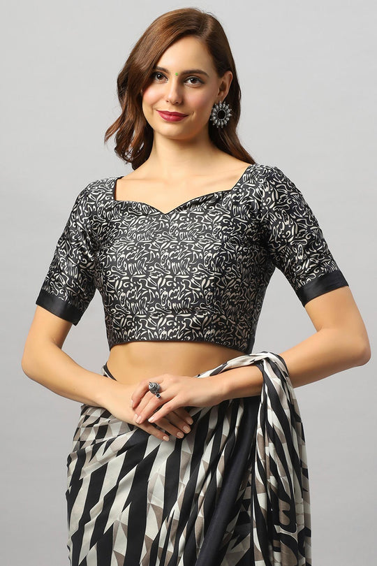 Meena Black Satin Printed Ready to Wear One Minute Saree