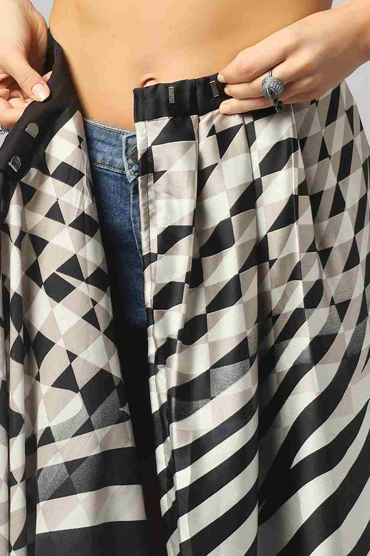 Meena Black Satin Printed Ready to Wear One Minute Saree