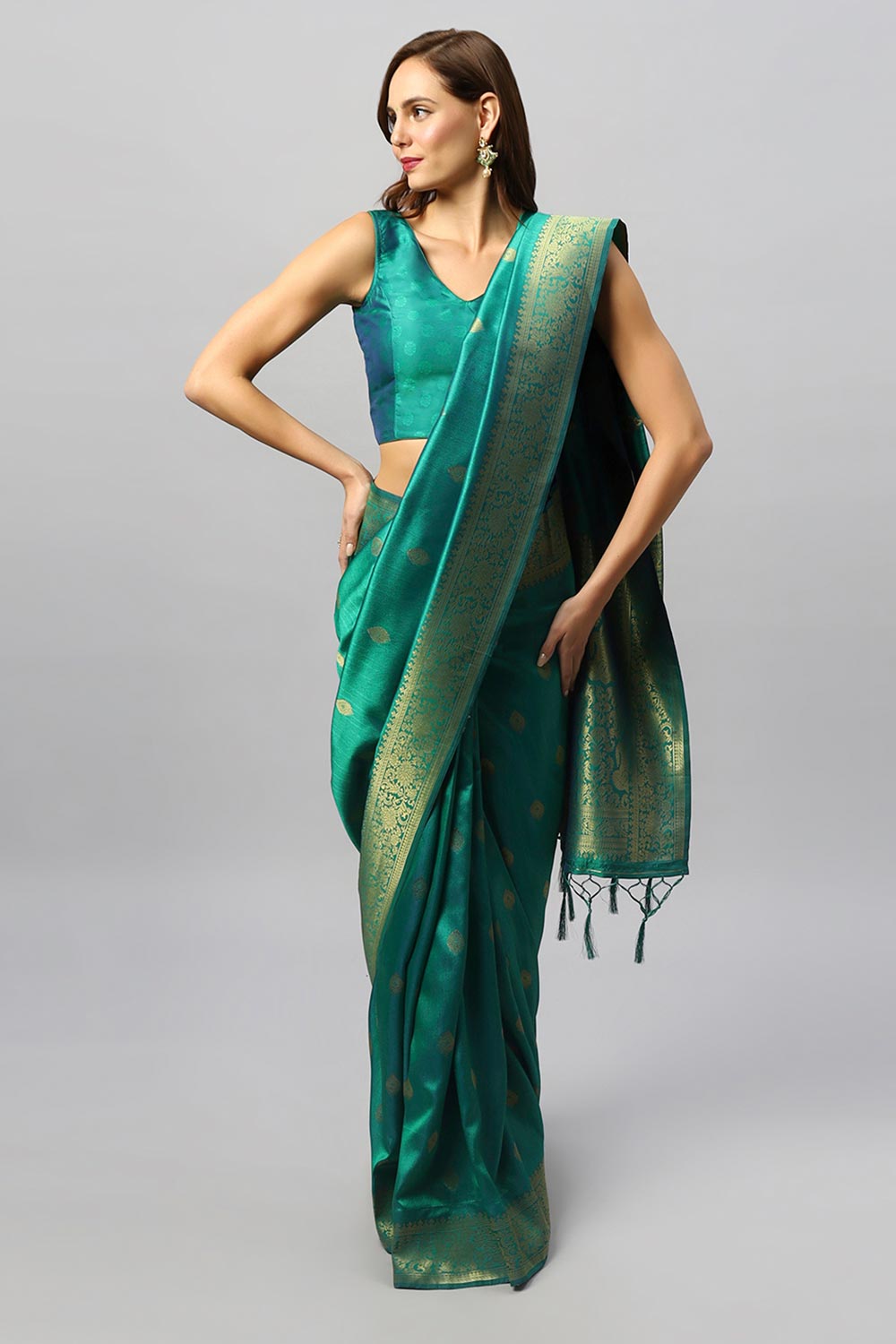 Yara Green Moss Weave Art Silk Ready2Ship One Minute Saree