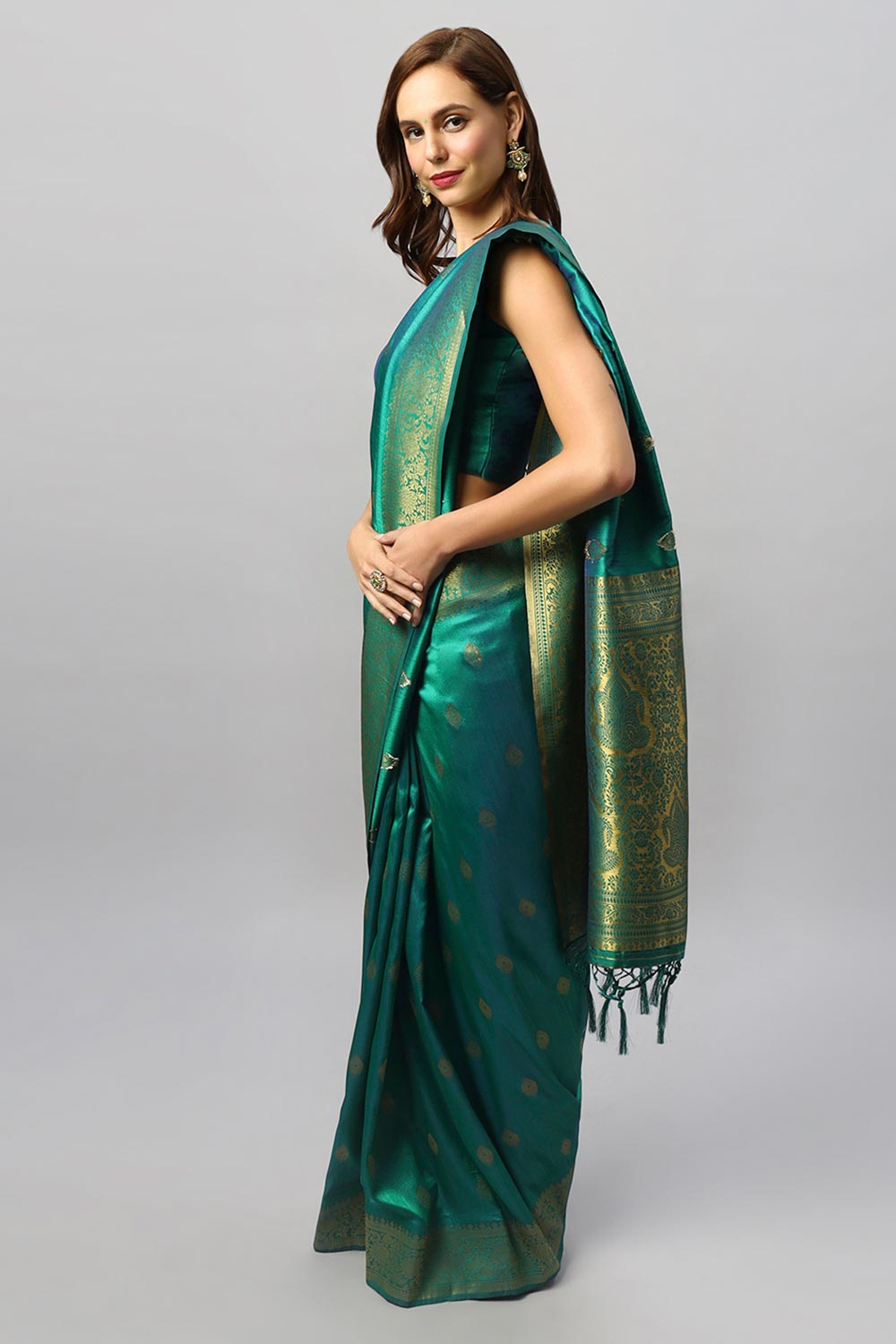 Yara Green Moss Weave Art Silk Ready2Ship One Minute Saree