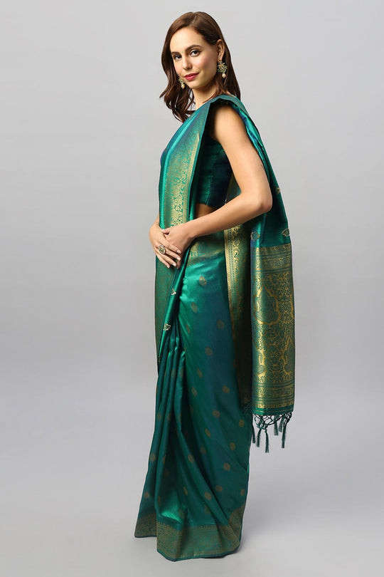 Yara Green Moss Weave Art Silk Ready2Ship One Minute Saree