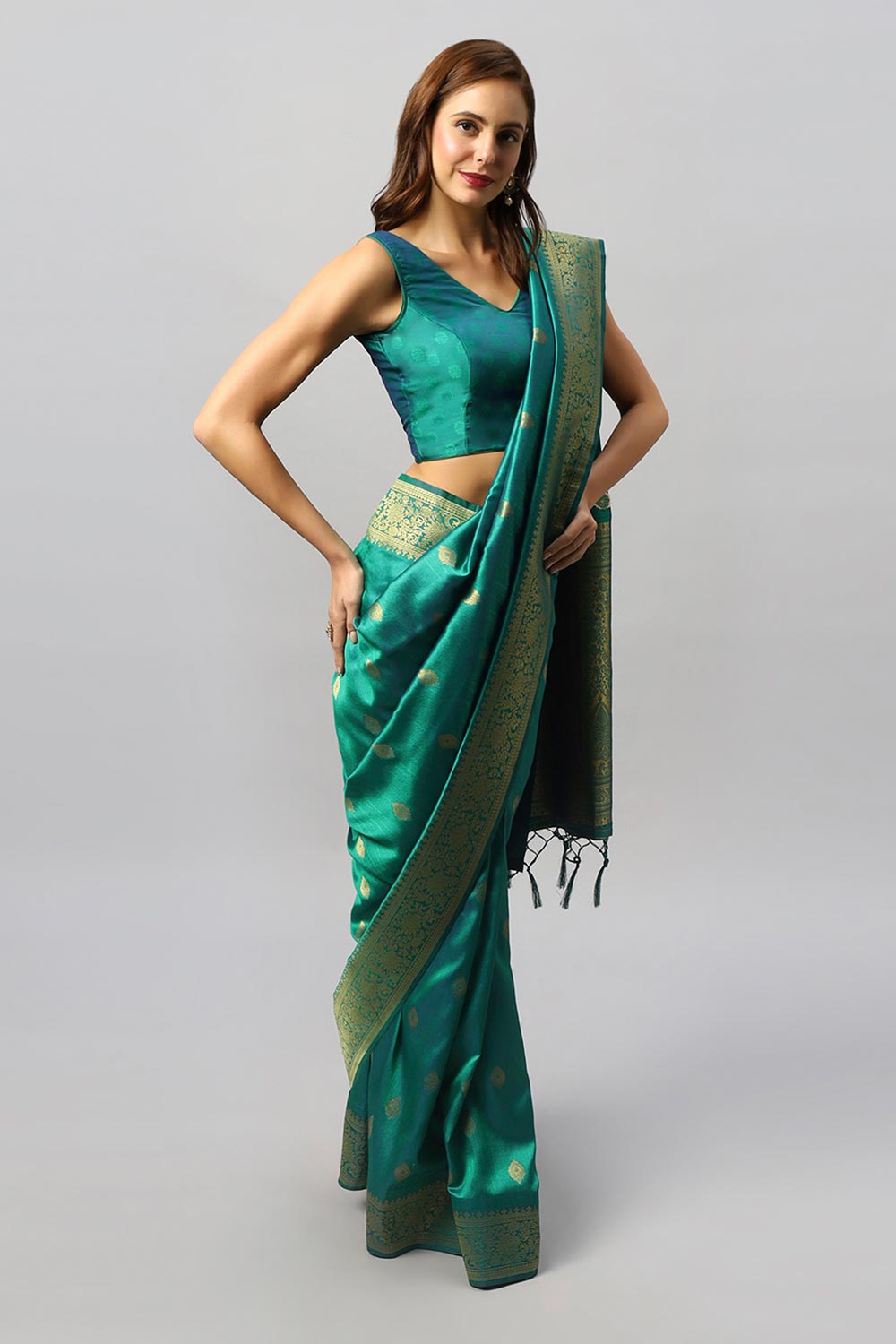 Yara Green Art Silk Weave Ready to Wear One Minute Saree