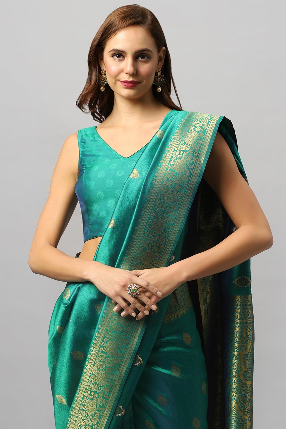 Yara Green Moss Weave Art Silk Ready to Ship One Minute Saree