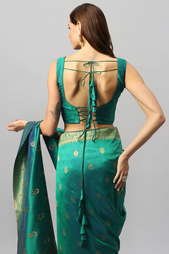 Yara Green Moss Adjustable Saree Ready2Ship Blouse