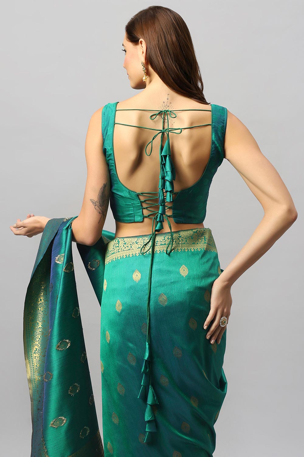 Yara Green Moss Adjustable Saree Blouse