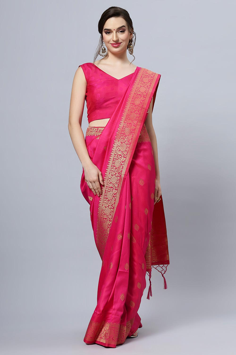 Silia Moss Weave Pink Art Silk Ready2Ship One Minute Saree