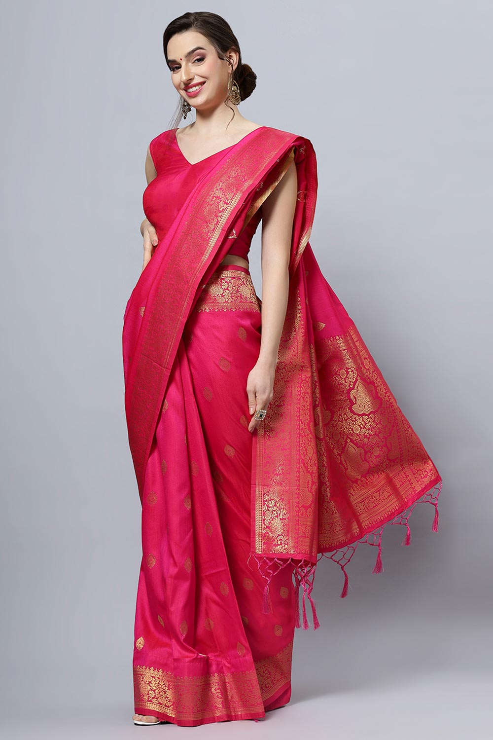 Silia Moss Weave Pink Art Silk Ready to Ship One Minute Saree