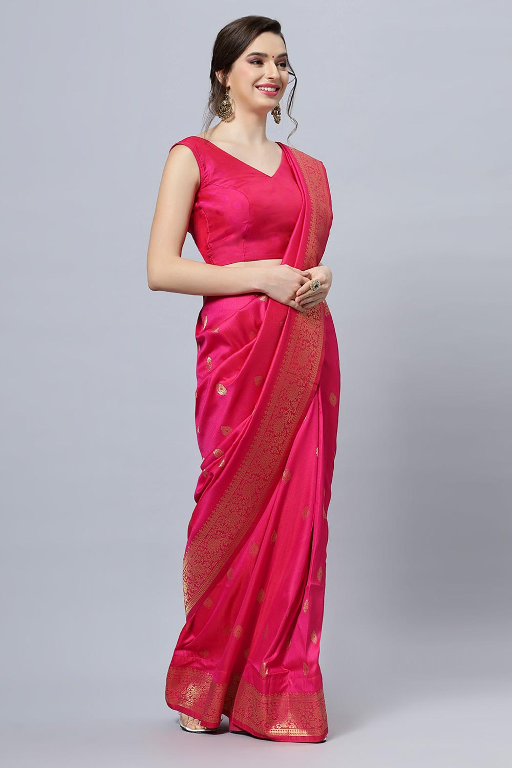 Silia Moss Weave Pink Art Silk Ready to Ship One Minute Saree