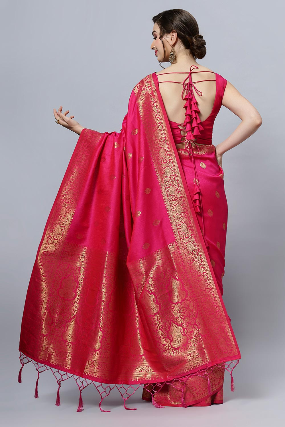 Silia Pink Art Silk Weave Ready to Wear One Minute Saree