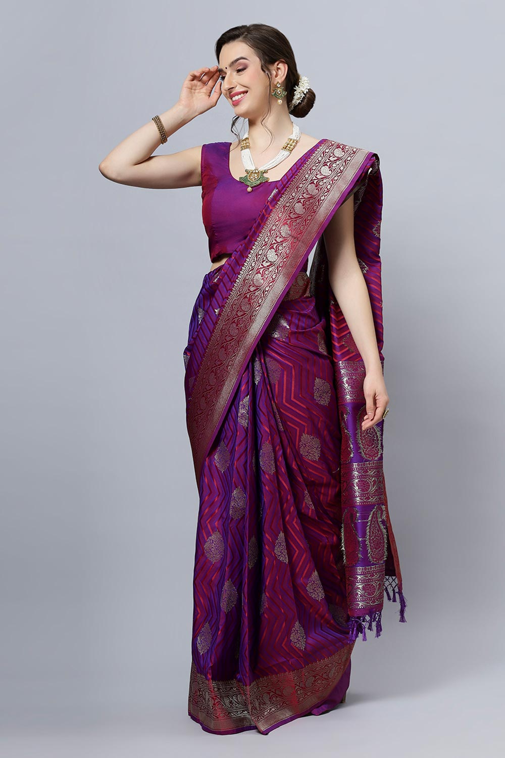 Laira Magenta Satin Two-Tone One Minute Saree