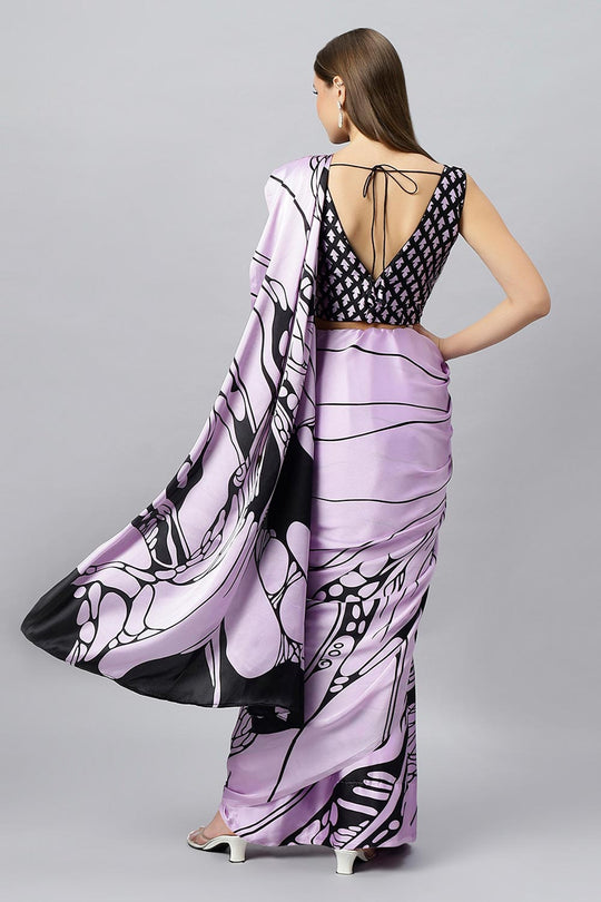 Lorna Lavender Printed Satin Crepe One Minute Saree