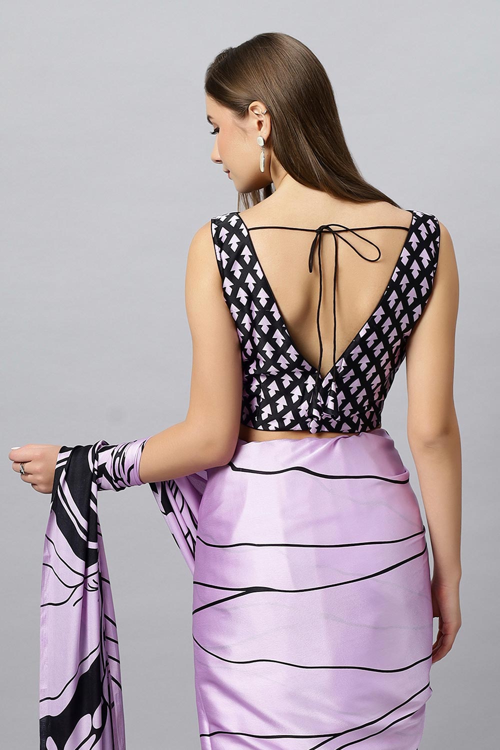 Lorna Lavender Printed Satin Crepe One Minute Saree