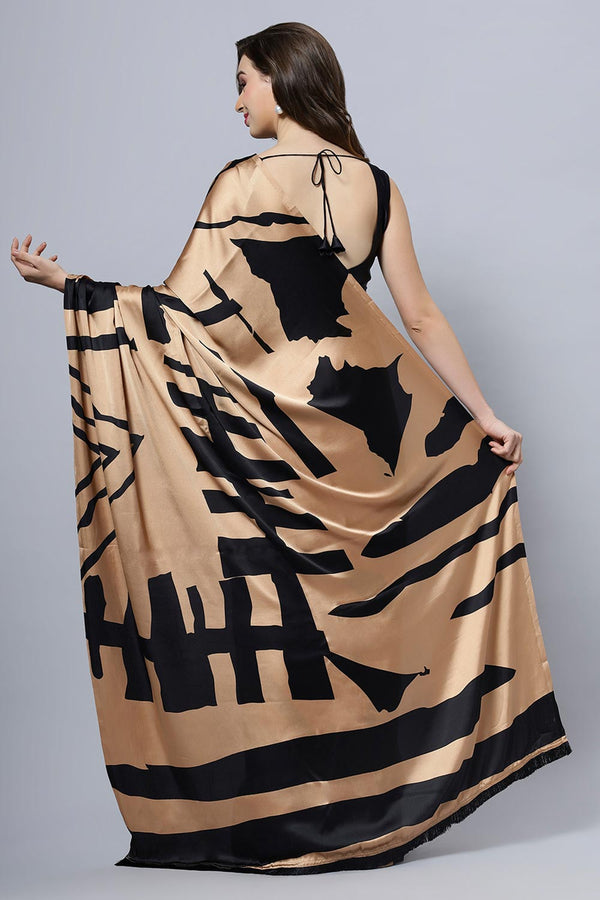 Candice Brown Satin Printed One Minute Saree