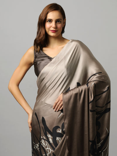 Hema Grey Satin Printed One Minute Saree