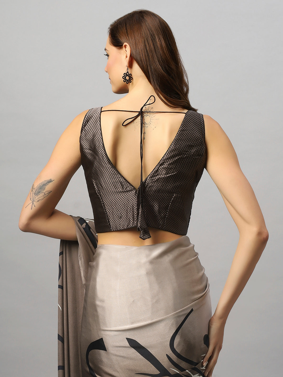 Hema Grey Satin Printed Ready to Wear One Minute Saree