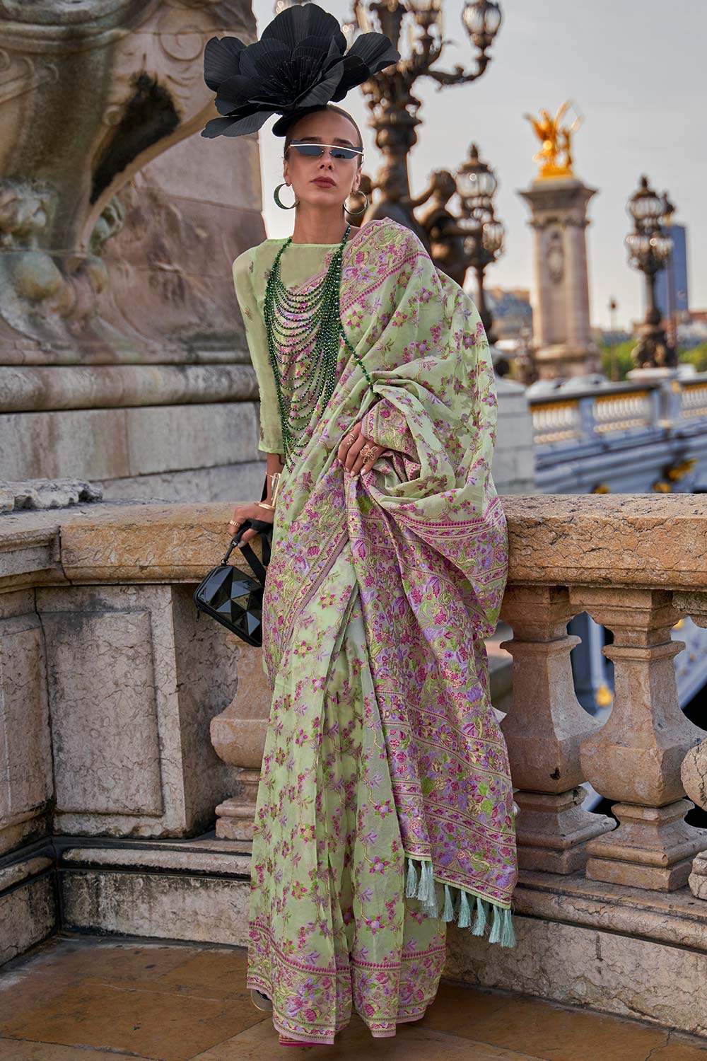 Shirin Green Silk Organza Embroidered One Minute Saree