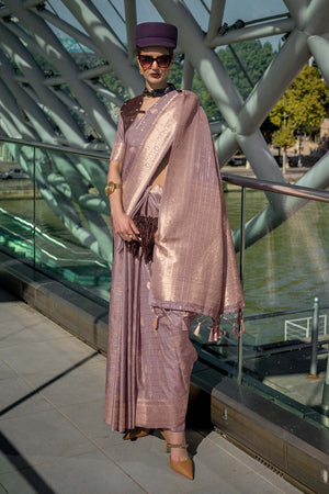 Cahaya Mauve Silk with Gold Work One Minute Saree