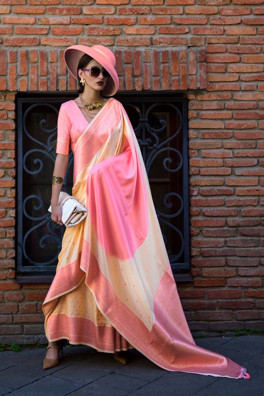 Kiko Silk Pink Floral Traditional One Minute Saree