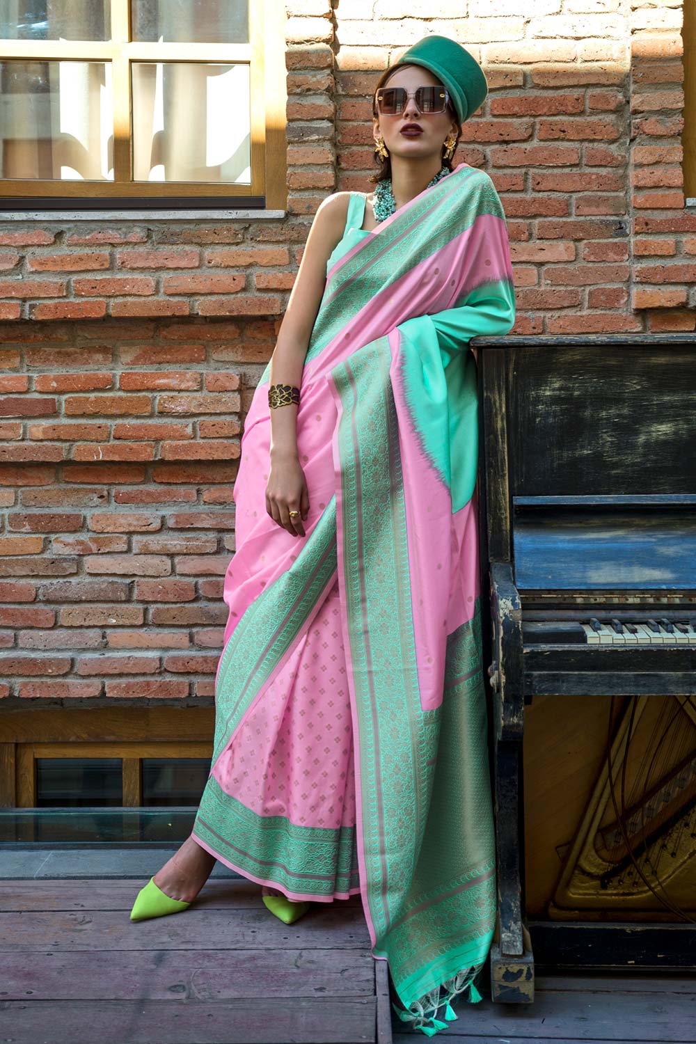 Kiko Silk Pink Floral Traditional One Minute Saree