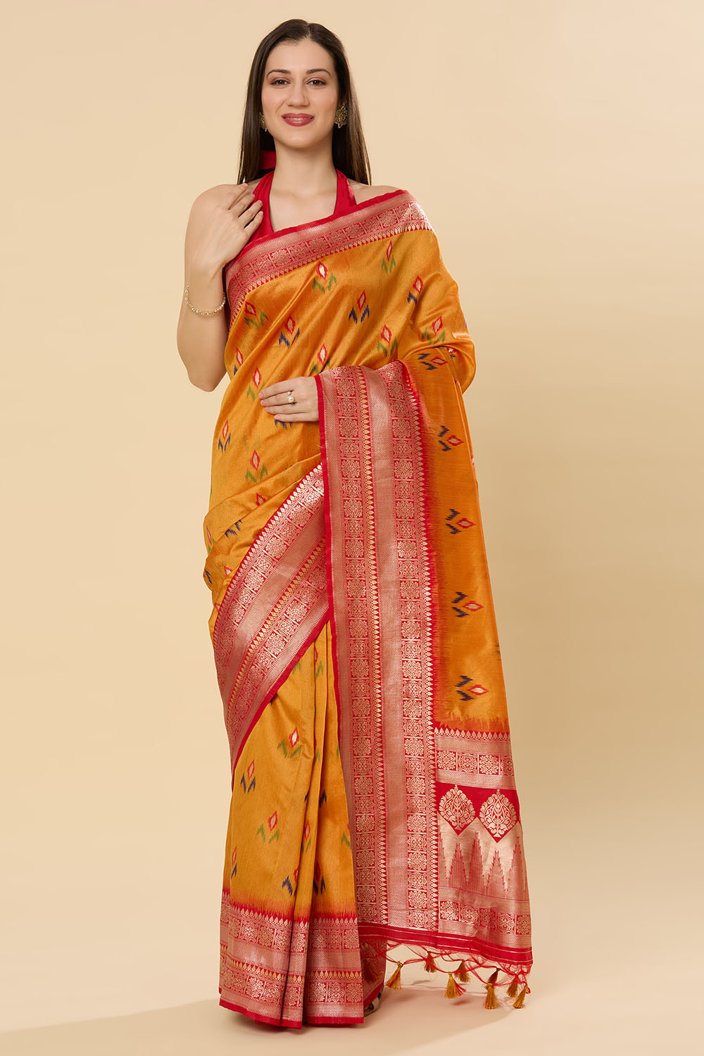 Kayla Yellow Floral Silk Woven Ready to Wear Saree