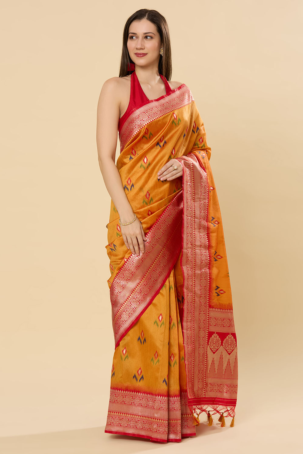 Kayla Yellow Floral Silk Woven Ready to Wear Saree
