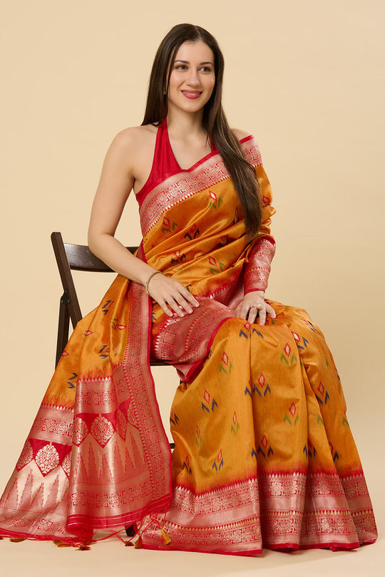 Kayla Yellow Floral Silk Woven Ready to Wear Saree