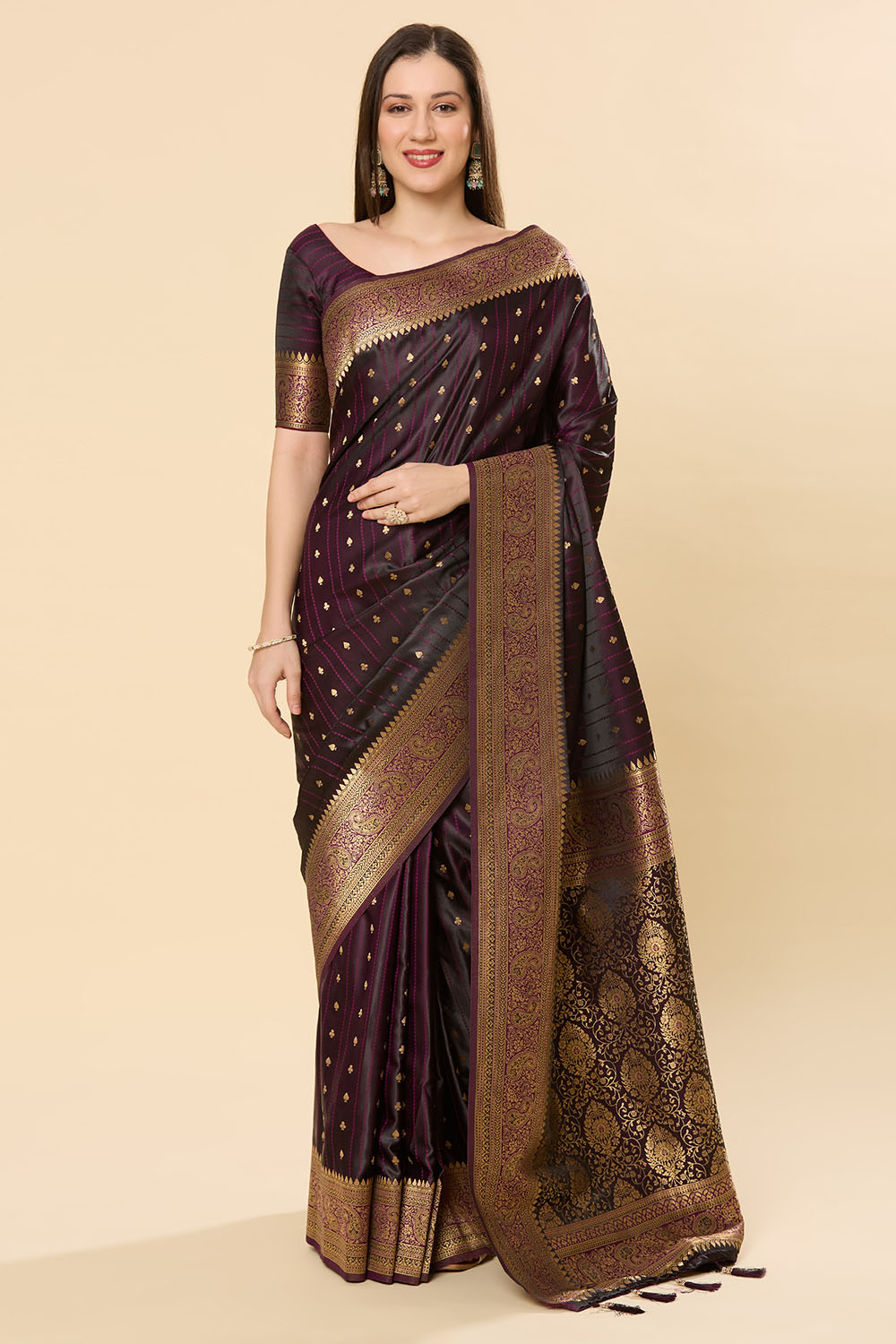 Malahi Dark Purple Art Silk Woven Ready to Wear Saree
