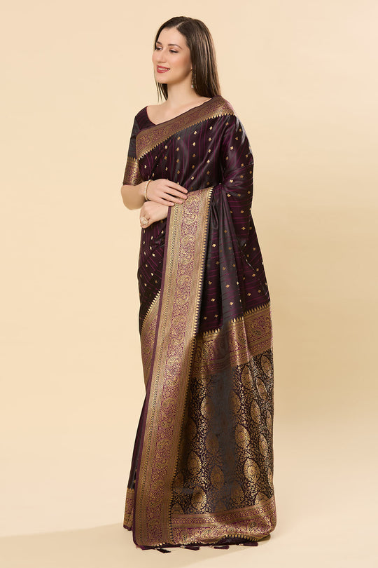 Malahi Dark Purple Art Silk Woven Ready to Wear Saree