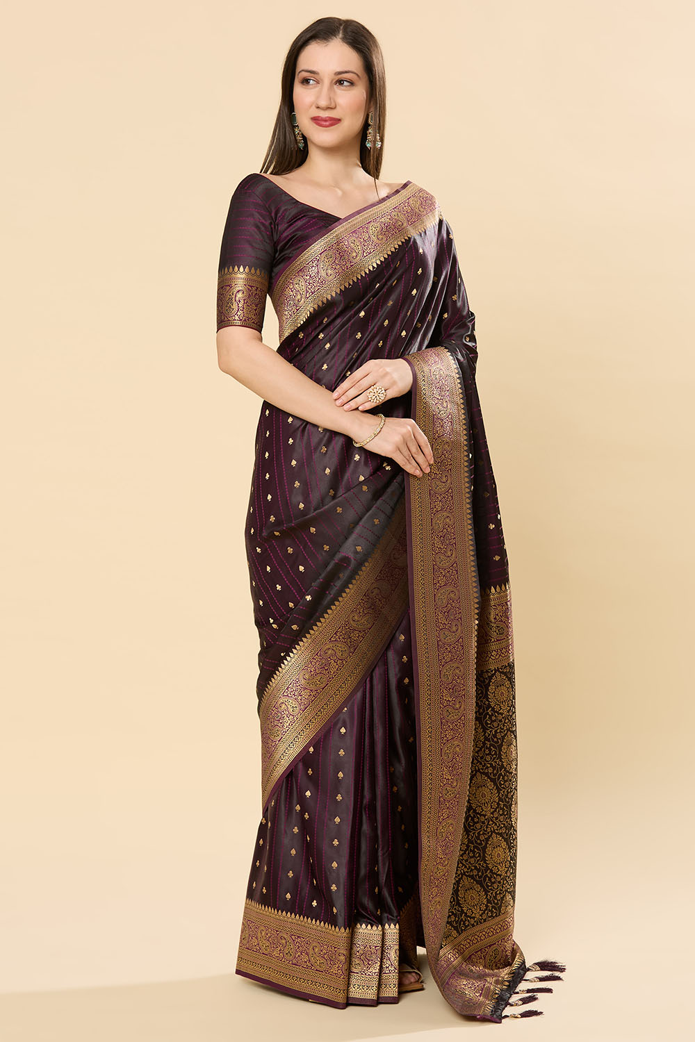 Malahi Dark Purple Art Silk Woven Ready to Wear Saree