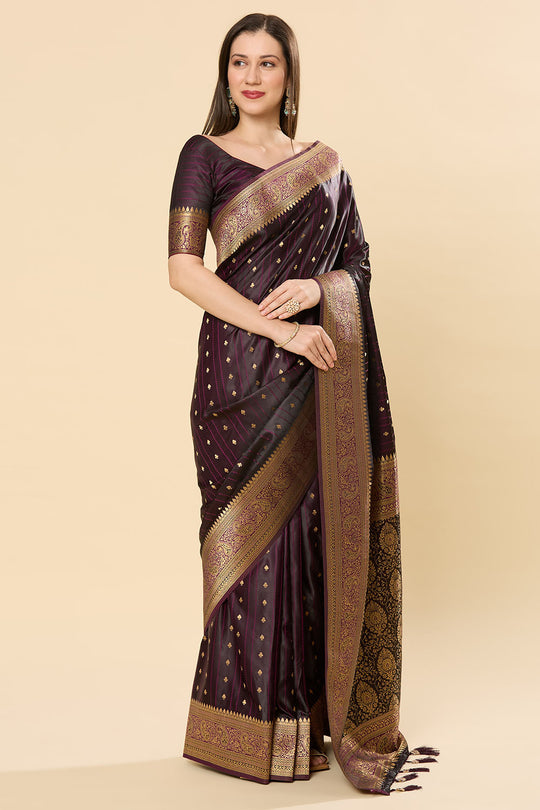Malahi Dark Purple Art Silk Woven Ready to Wear Saree