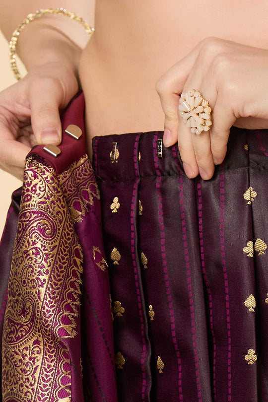 Malahi Dark Purple Art Silk Woven Ready to Wear Saree