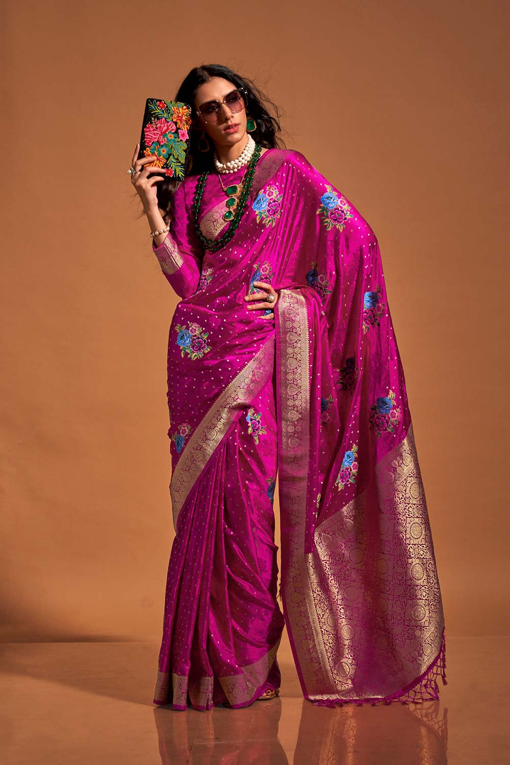 Buy Khalissi Silk Purple Satin Designer One Minute Saree Online - Back