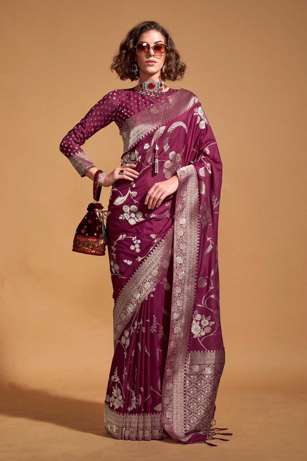 Paris Purple Georgette Traditional One Minute Saree