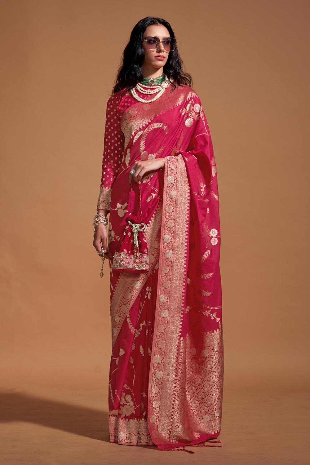 Paris Pink Georgette Traditional One Minute Saree