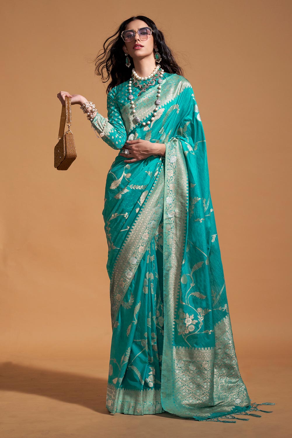 Paris Teal Georgette Traditional One Minute Saree