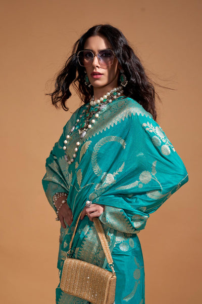 Paris Teal Georgette Traditional One Minute Saree